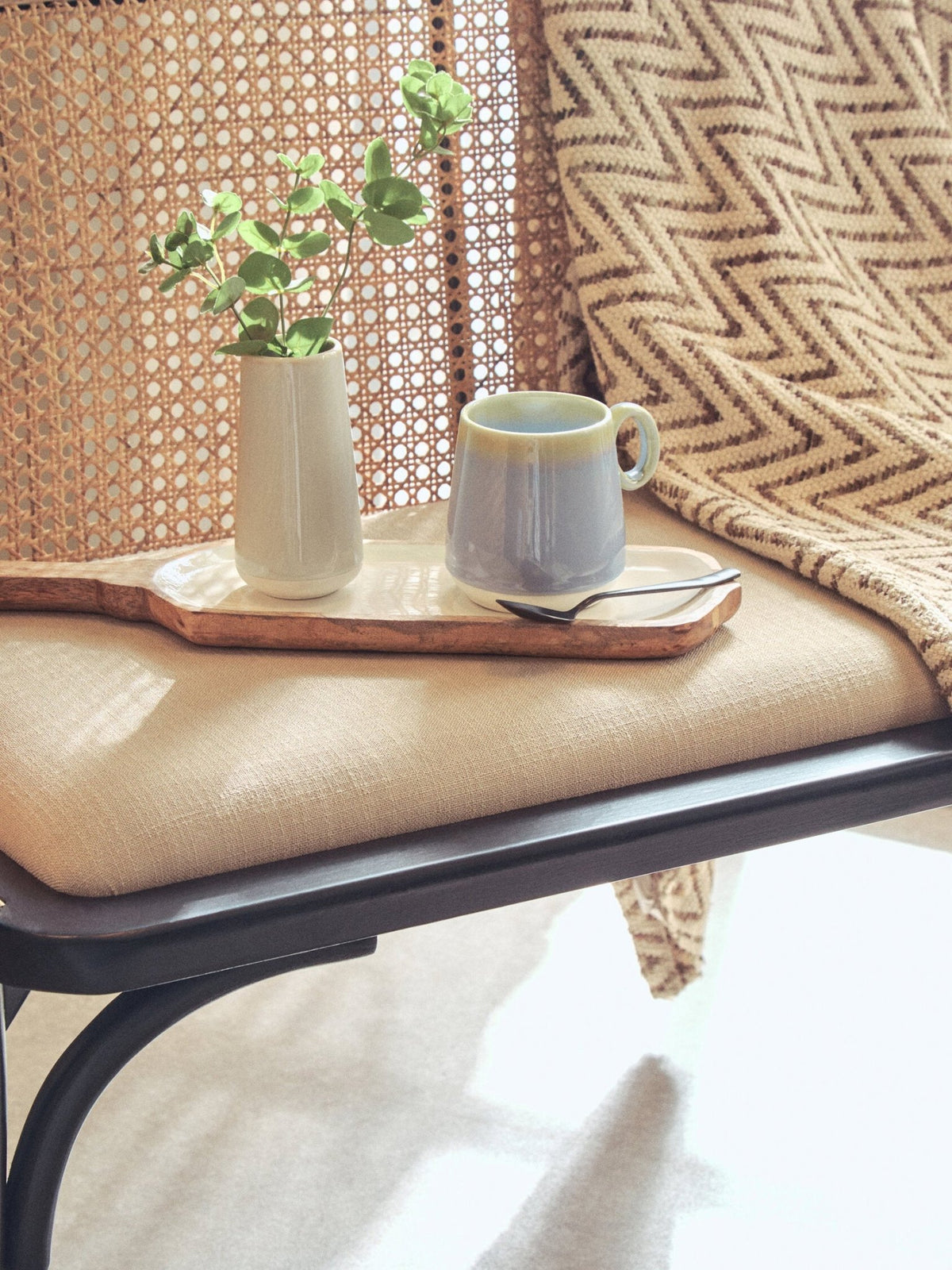 Cebu Natural Cane Bench with Black Beech Wood Frame | Luxury Home Accessories | Heulog Glow