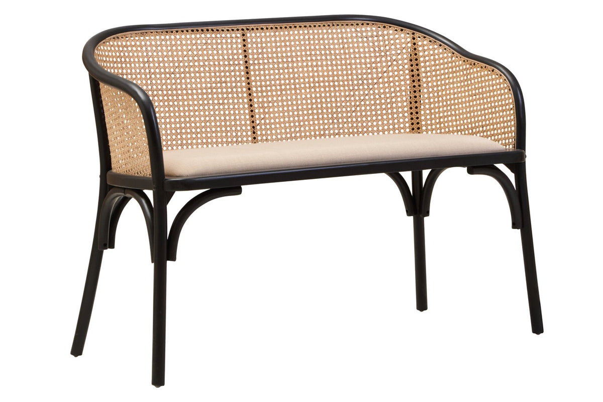 Cebu Natural Cane Bench with Black Beech Wood Frame | Luxury Home Accessories | Heulog Glow