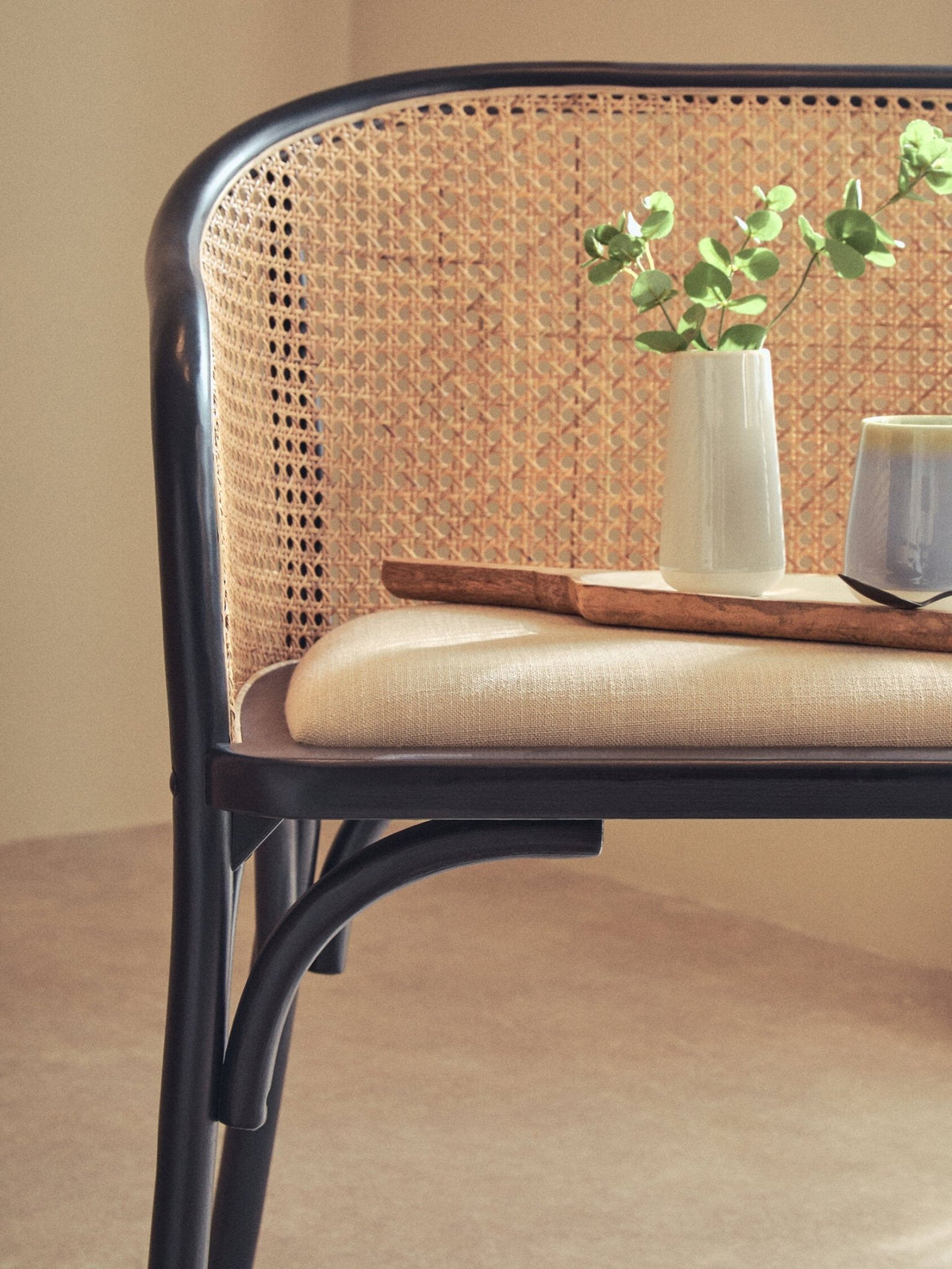Cebu Natural Cane Bench with Black Beech Wood Frame | Luxury Home Accessories | Heulog Glow
