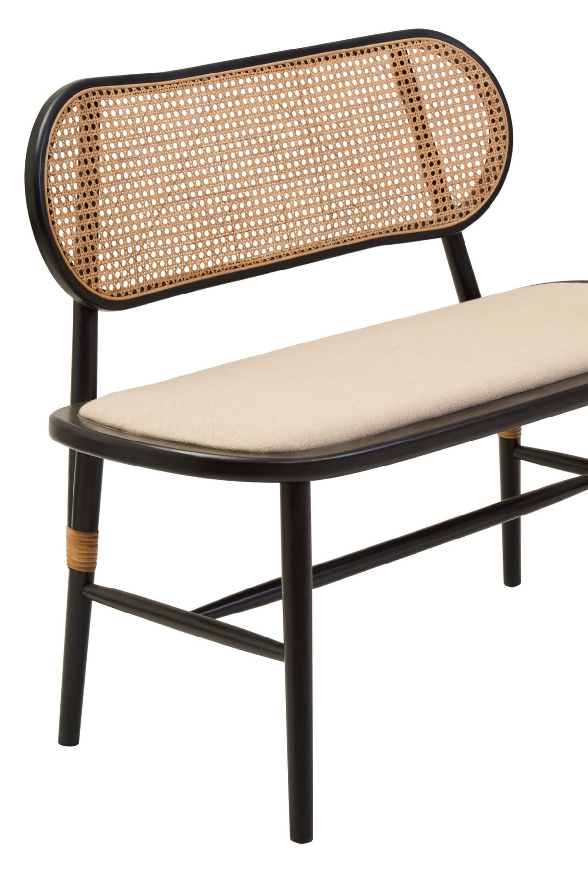Cebu Natural Cane Bench with Black Elm Wood Frame | Luxury Home Accessories | Heulog Glow