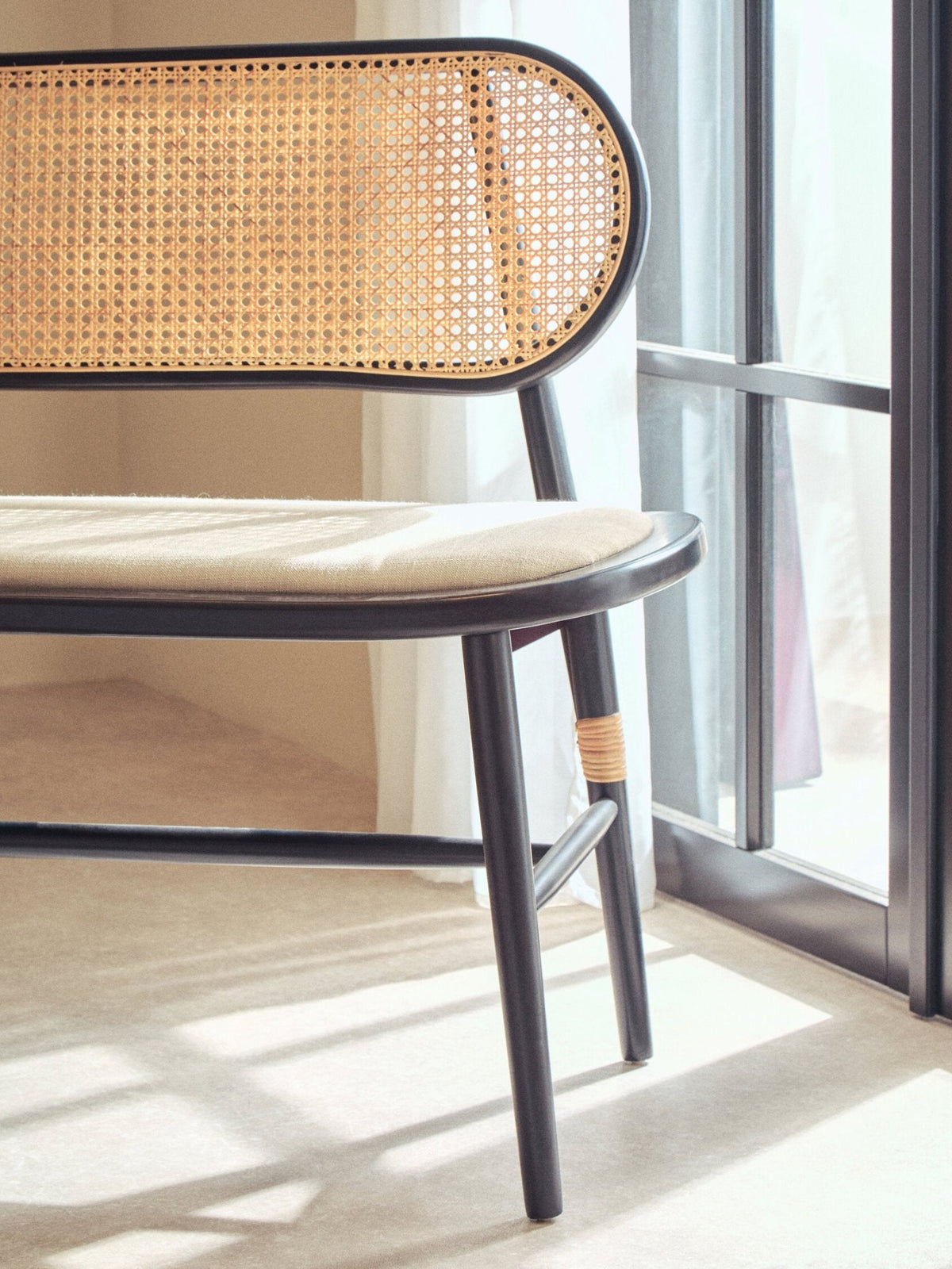 Cebu Natural Cane Bench with Black Elm Wood Frame | Luxury Home Accessories | Heulog Glow