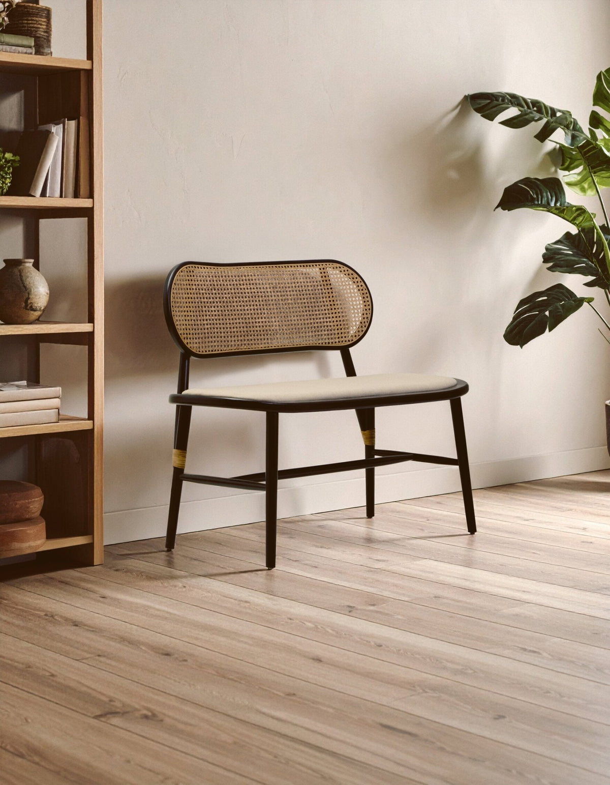 Cebu Natural Cane Bench with Black Elm Wood Frame | Luxury Home Accessories | Heulog Glow