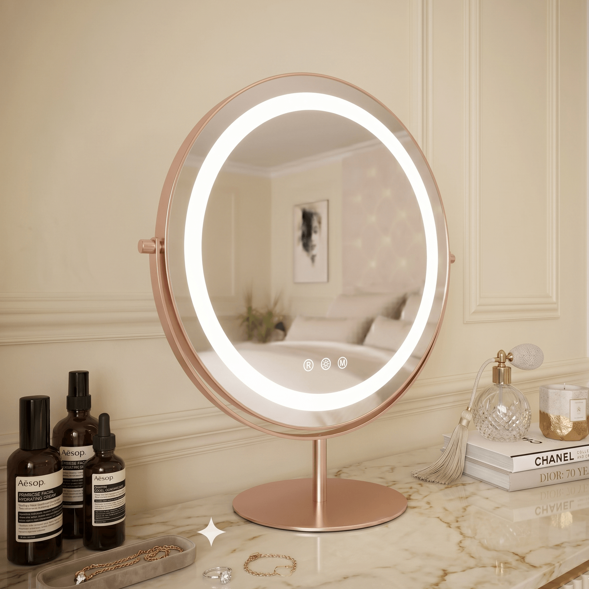 Celeste LED Vanity Mirror Rose Gold | Luxury Home Accessories | Heulog Glow