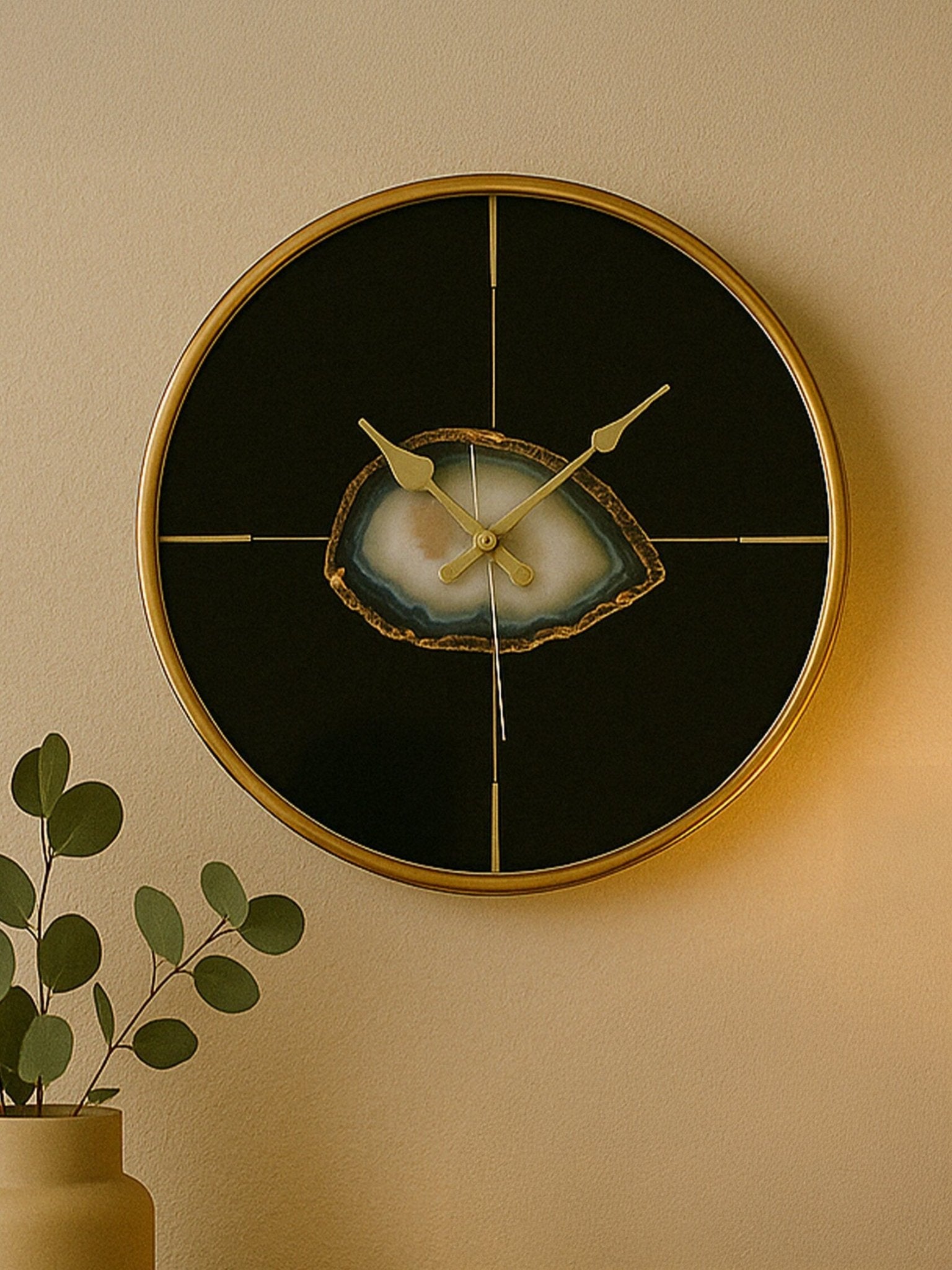 Celina Black And Gold Round Wall Clock | Luxury Home Accessories | Heulog Glow