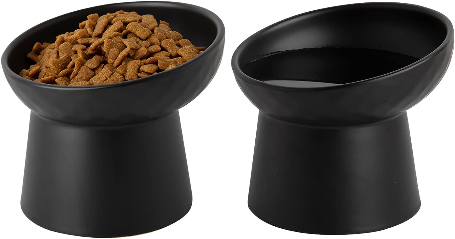 Ceramic Raised Cat Bowls Elevated Porcelain Pet Feeder Dish For Cats And Small Dogs Stress-Free Tilted Pet Food And Water Bowls Set Dishwasher And Microwave Safe | Luxury Home Accessories | Heulog Glow