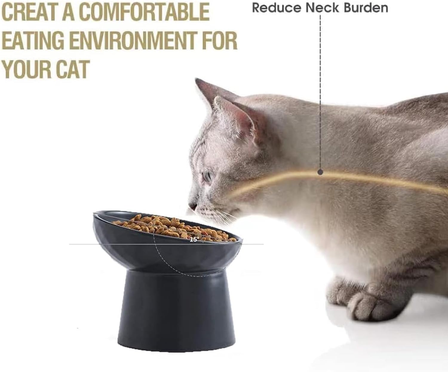 Ceramic Raised Cat Bowls Elevated Porcelain Pet Feeder Dish For Cats And Small Dogs Stress-Free Tilted Pet Food And Water Bowls Set Dishwasher And Microwave Safe | Luxury Home Accessories | Heulog Glow