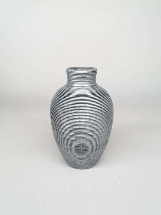 Vintage Silver Flower Vases Retro Striped Ceramic Home Decor Centerpiece