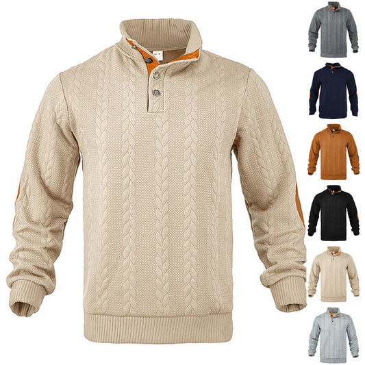 Fashion Jacquard Buckle Long Sleeve Embroidered Patch Sweater
