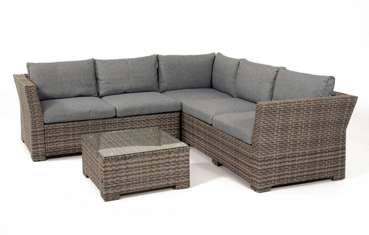 Chesterton Grey 5 Seater Corner Rattan Garden Sofa Lounge Set and Cover Bundle | Luxury Home Accessories | Heulog Glow