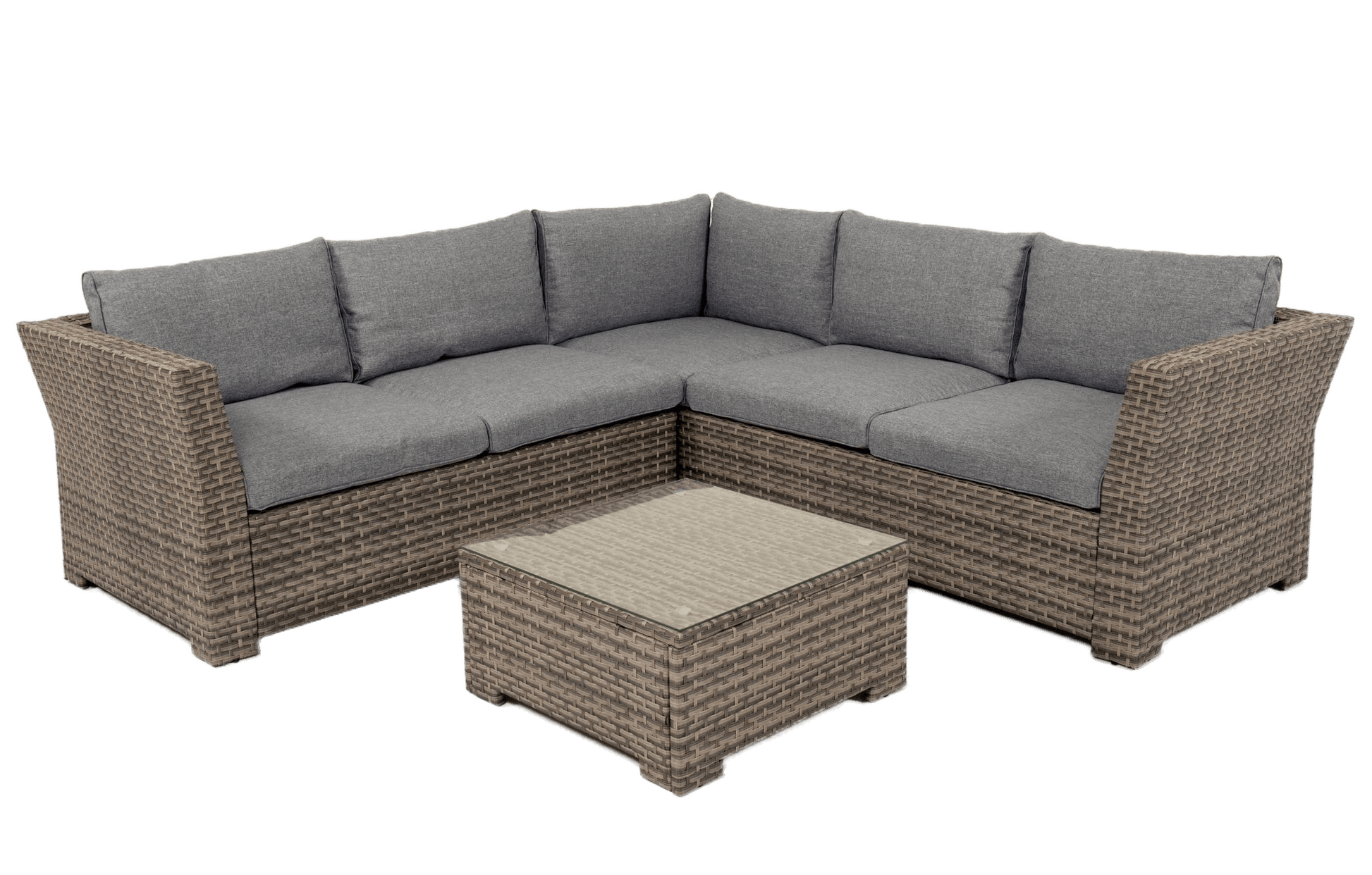 Chesterton Grey 5 Seater Corner Rattan Garden Sofa Lounge Set and Cushion Box Bundle | Luxury Home Accessories | Heulog Glow