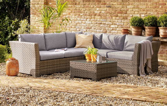 Chesterton Grey 5 Seater Polyrattan Corner Garden Sofa Set | Luxury Home Accessories | Heulog Glow
