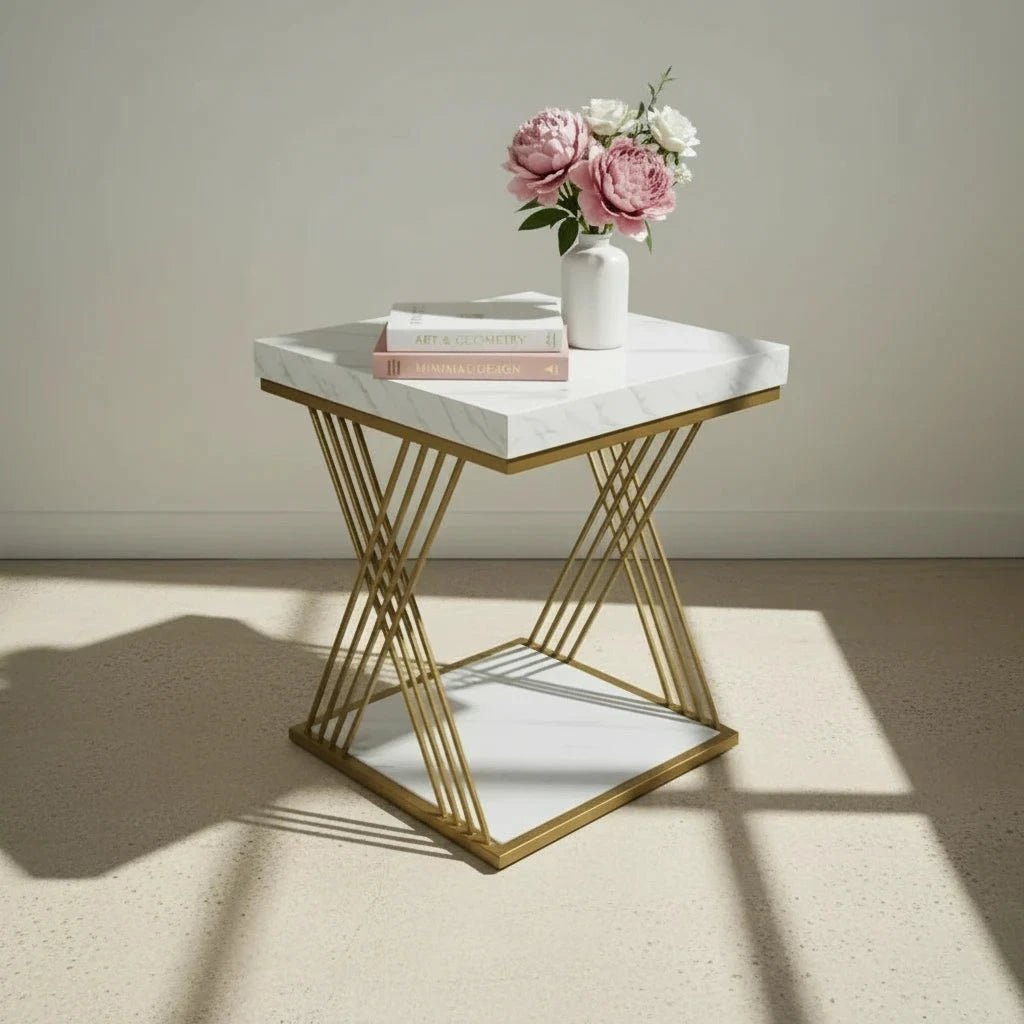 Chic Modern Square Side Table with Faux Marble Top | Luxury Home Accessories | Heulog Glow