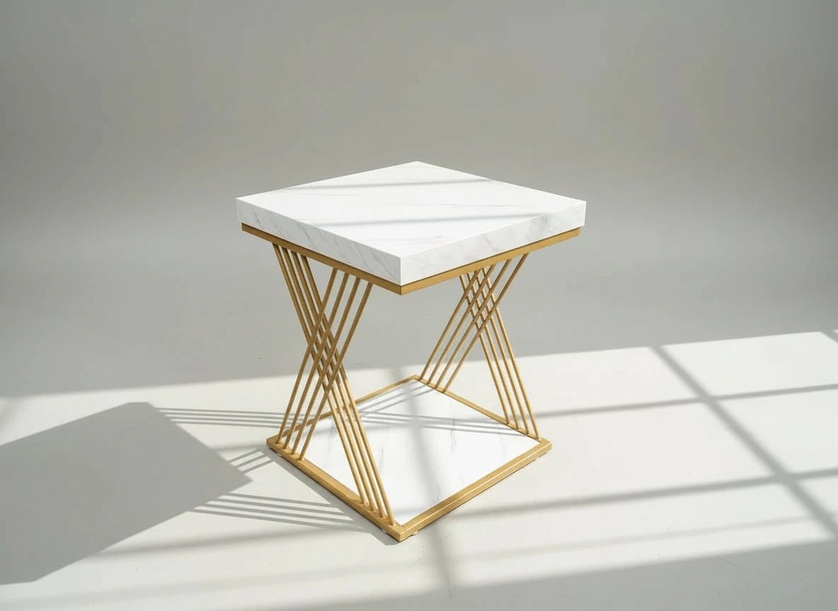 Chic Modern Square Side Table with Faux Marble Top | Luxury Home Accessories | Heulog Glow