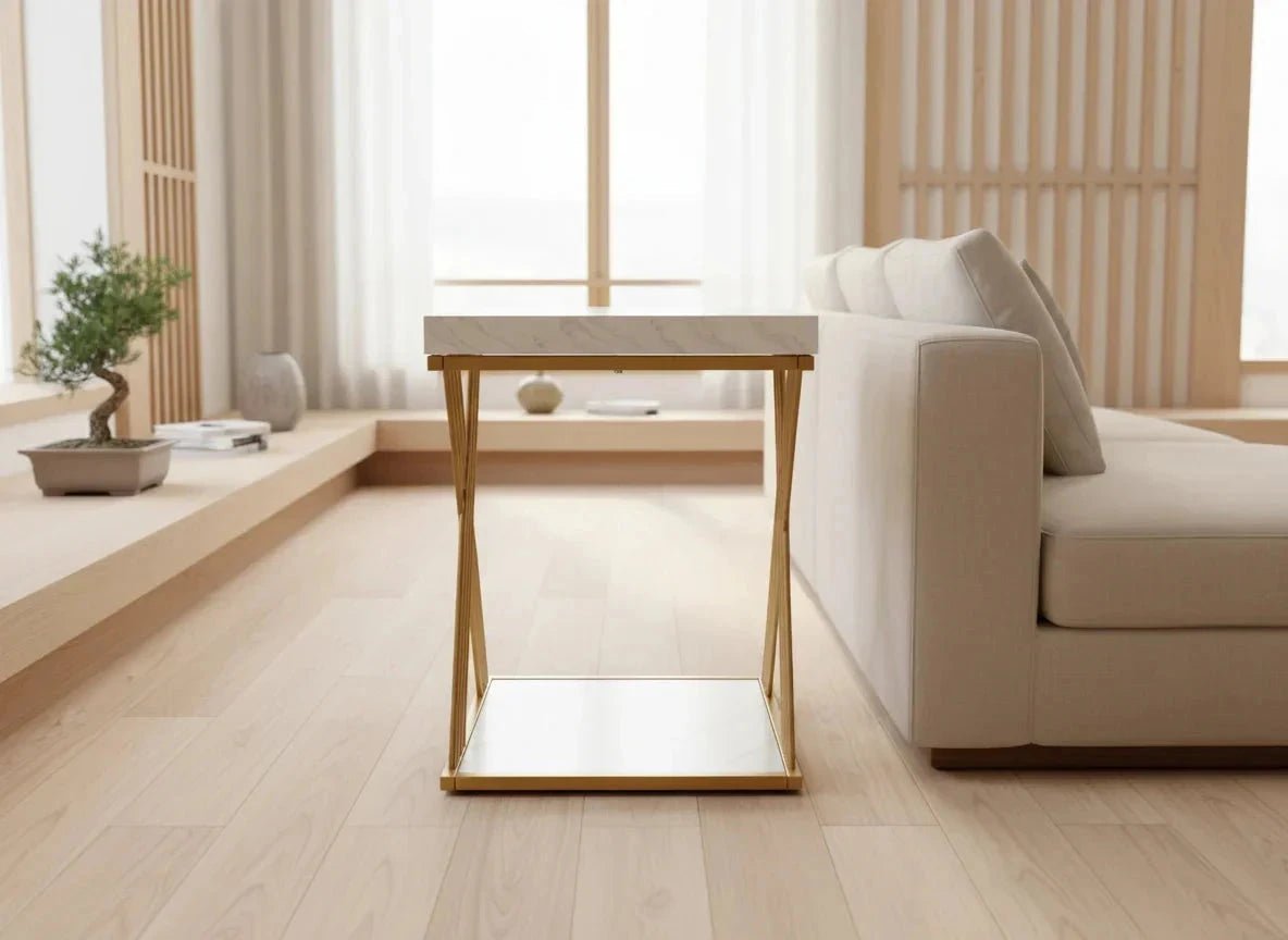 Chic Modern Square Side Table with Faux Marble Top | Luxury Home Accessories | Heulog Glow