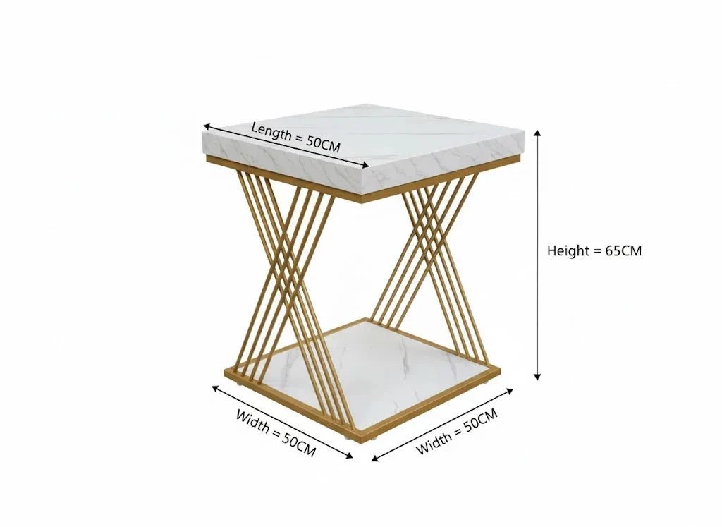 Chic Modern Square Side Table with Faux Marble Top | Luxury Home Accessories | Heulog Glow