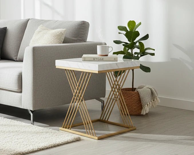 Chic Modern Square Side Table with Faux Marble Top | Luxury Home Accessories | Heulog Glow