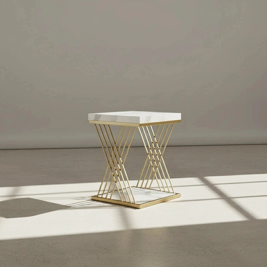 Chic Modern Square Side Table with Faux Marble Top | Luxury Home Accessories | Heulog Glow