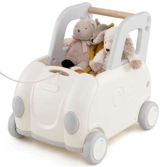Children Push Walker Cart with Handle and Wheels-White