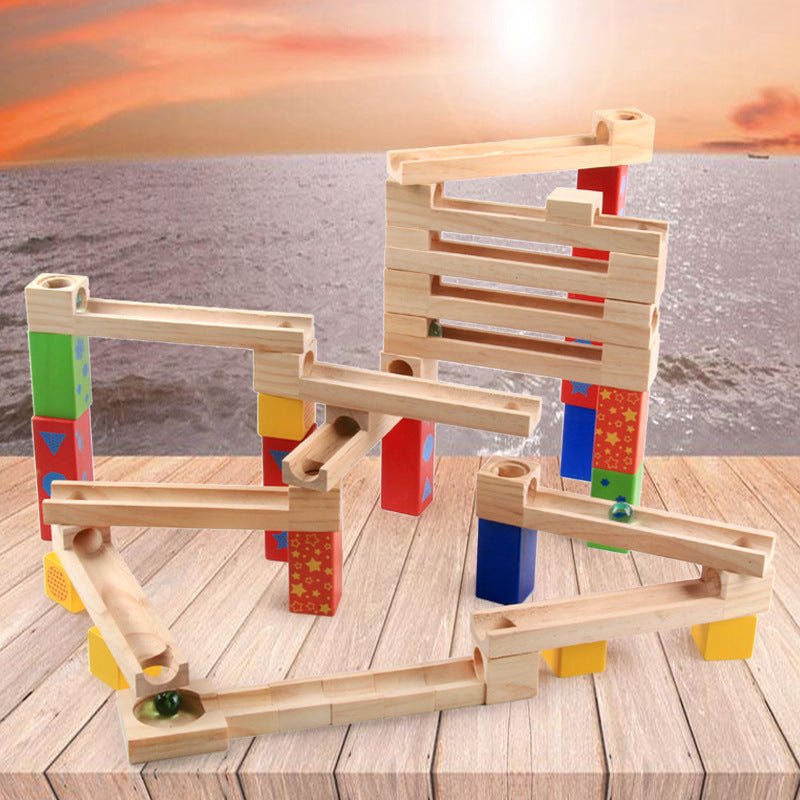 Children's Educational Parent-child Ball Track Slide Blocks Stacking High Marbles To Build Wooden Toys | Luxury Home Accessories | Heulog Glow