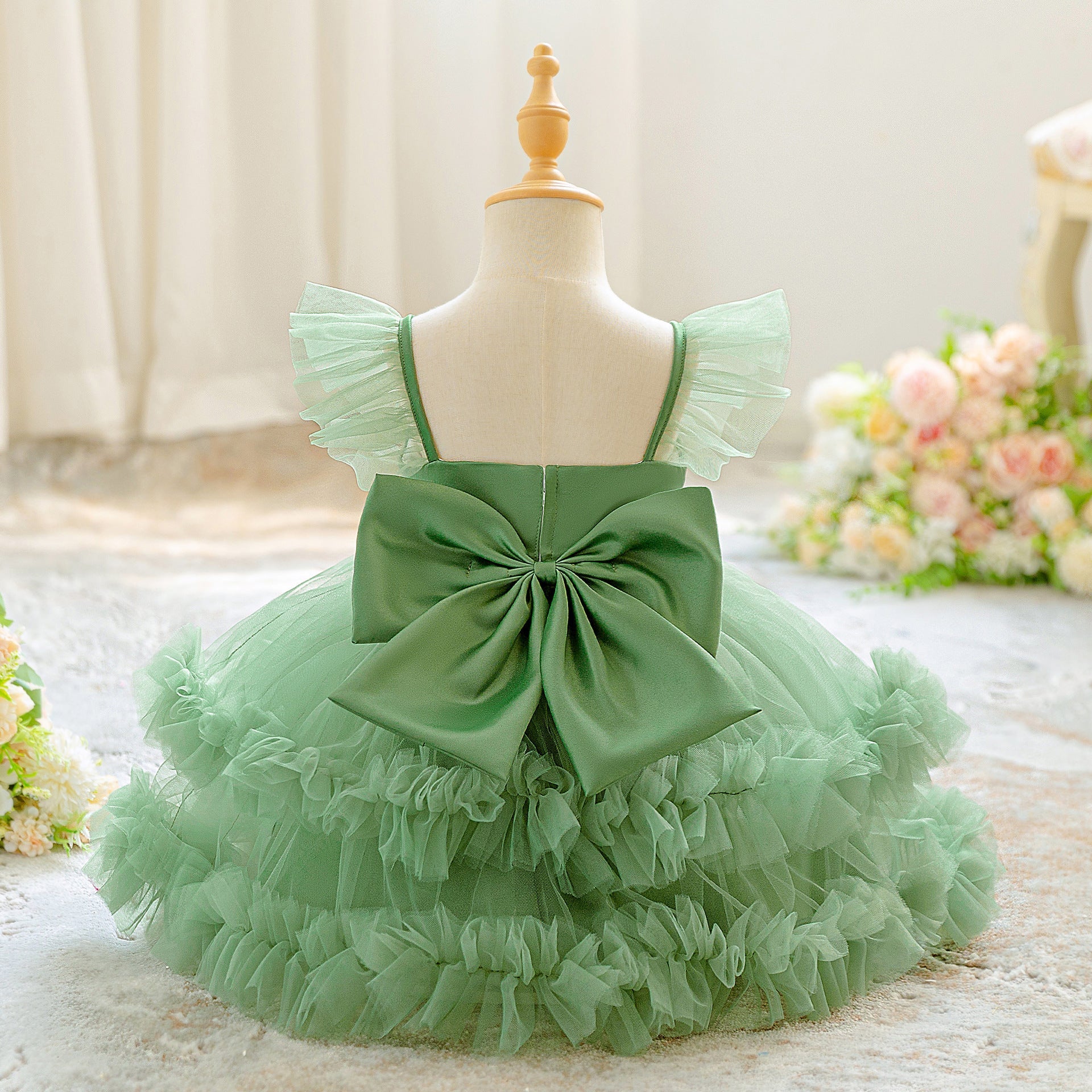 Children's Puff-sleeve Bowknot Tulle Fluffy Tiered Cake Skirt | Luxury Home Accessories | Heulog Glow