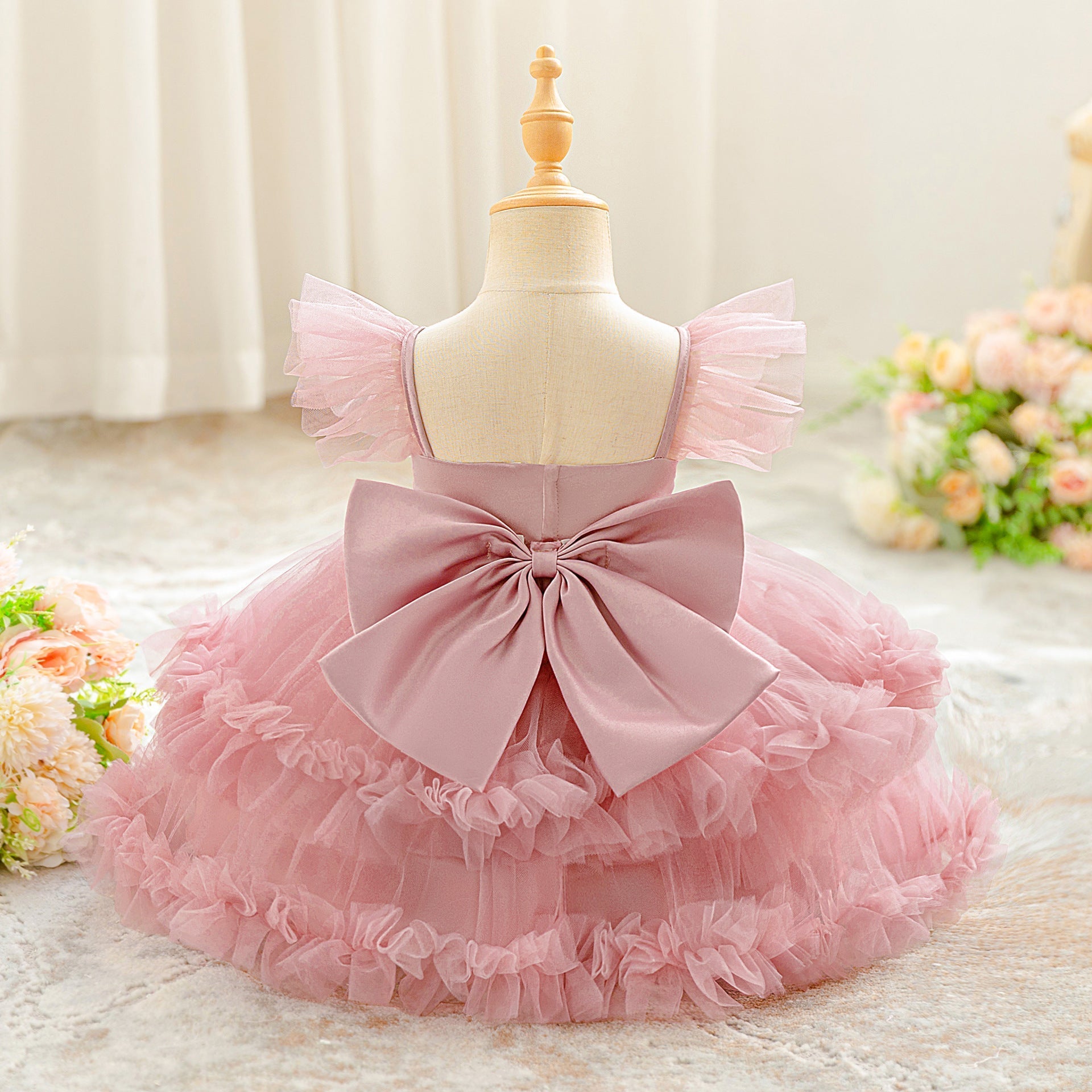 Children's Puff-sleeve Bowknot Tulle Fluffy Tiered Cake Skirt | Luxury Home Accessories | Heulog Glow