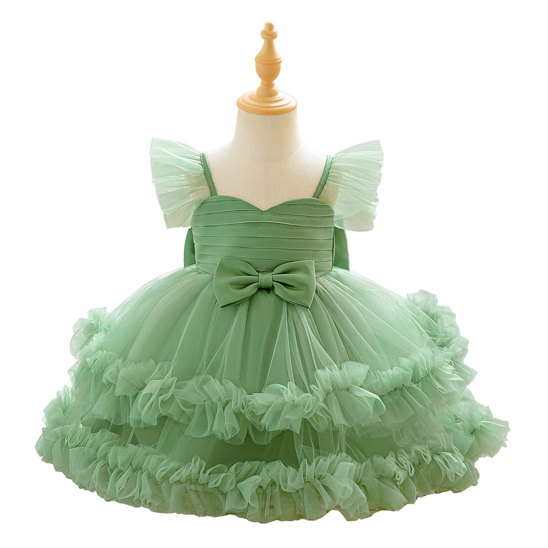 Children's Puff-sleeve Bowknot Tulle Fluffy Tiered Cake Skirt | Luxury Home Accessories | Heulog Glow