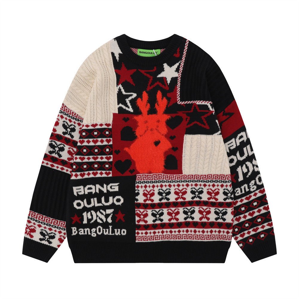 Christmas Cartoon Contrasting Color Jacquard Pullover Sweater | Luxury Home Accessories | Heulog Glow