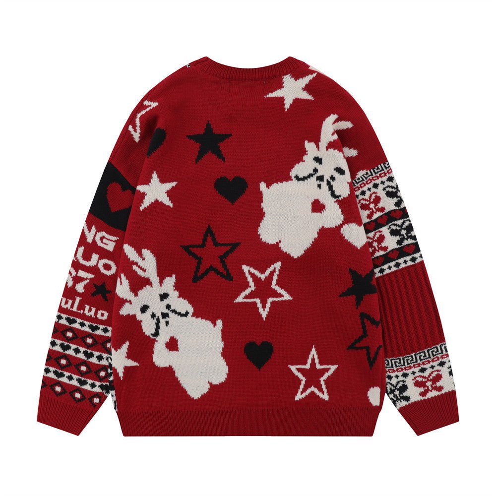 Christmas Cartoon Contrasting Color Jacquard Pullover Sweater | Luxury Home Accessories | Heulog Glow