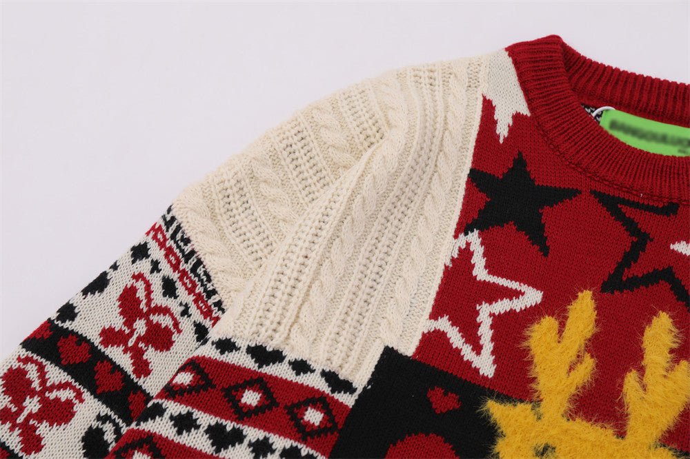 Christmas Cartoon Contrasting Color Jacquard Pullover Sweater | Luxury Home Accessories | Heulog Glow