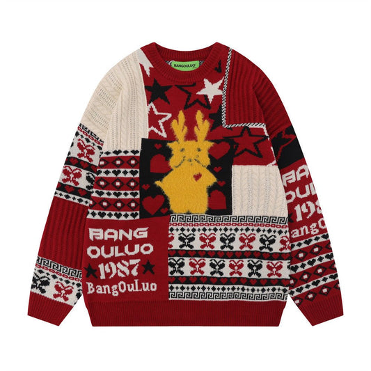 Christmas Cartoon Contrasting Color Jacquard Pullover Sweater | Luxury Home Accessories | Heulog Glow