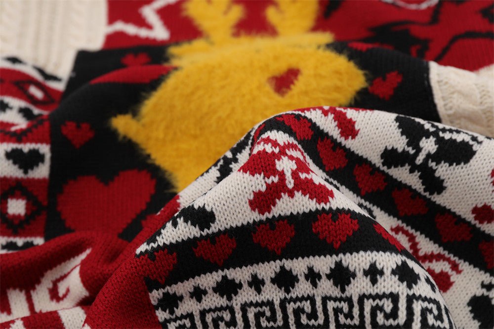 Christmas Cartoon Contrasting Color Jacquard Pullover Sweater | Luxury Home Accessories | Heulog Glow