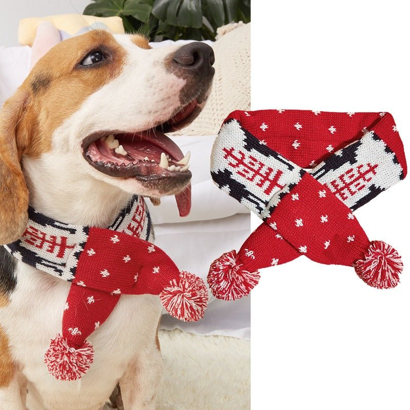 Christmas Pet Scarf Contrast Color Striped Red Snowflake Fur Ball Warm And Comfortable | Luxury Home Accessories | Heulog Glow