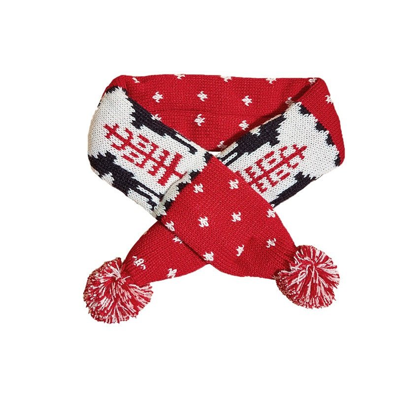 Christmas Pet Scarf Contrast Color Striped Red Snowflake Fur Ball Warm And Comfortable | Luxury Home Accessories | Heulog Glow