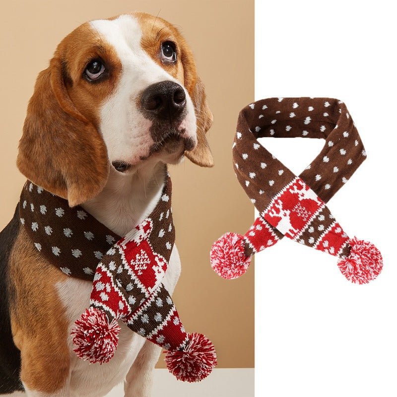 Christmas Pet Scarf Contrast Color Striped Red Snowflake Fur Ball Warm And Comfortable | Luxury Home Accessories | Heulog Glow