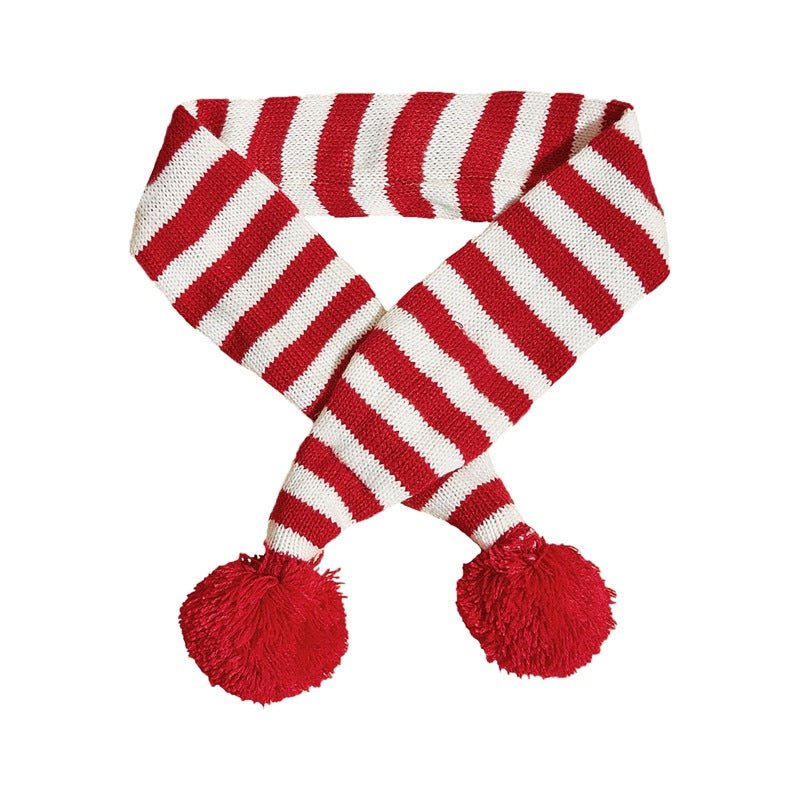 Christmas Pet Scarf Contrast Color Striped Red Snowflake Fur Ball Warm And Comfortable | Luxury Home Accessories | Heulog Glow