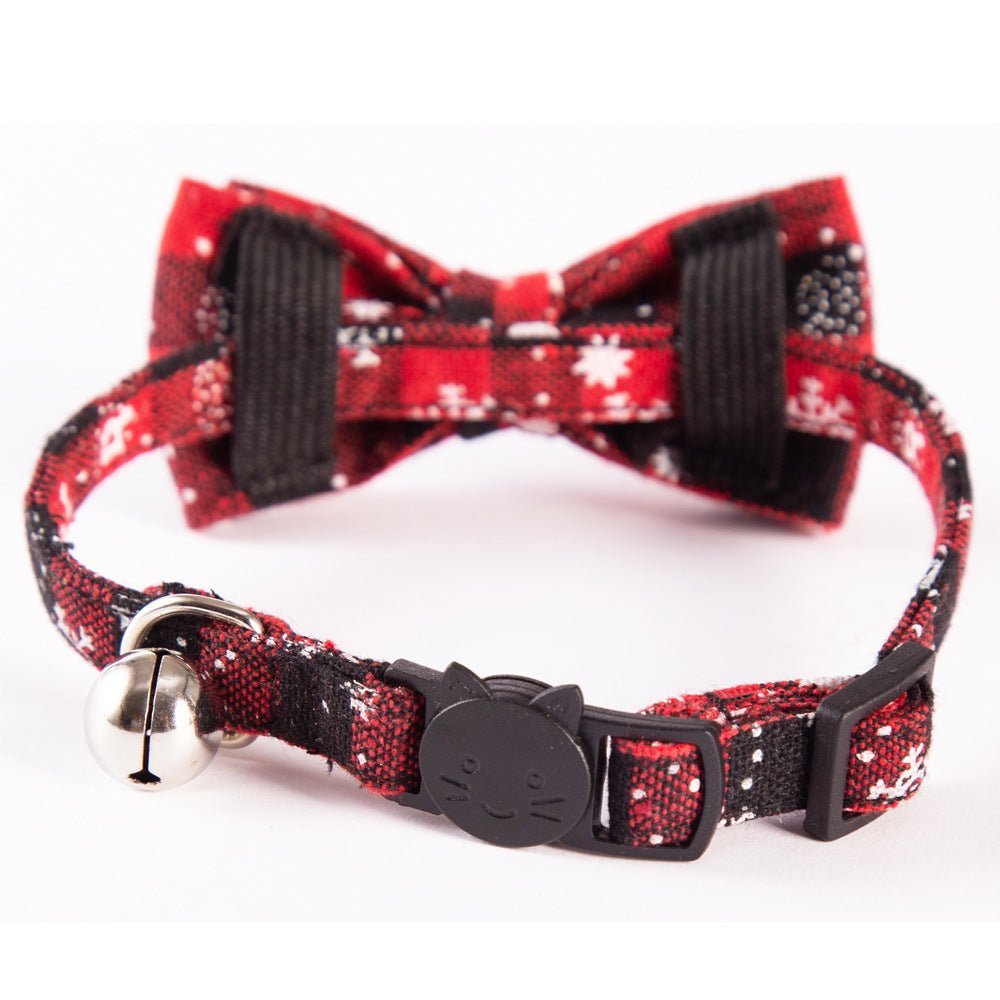 Christmas Snowflake Plaid Bow Bell Cat Collar | Luxury Home Accessories | Heulog Glow