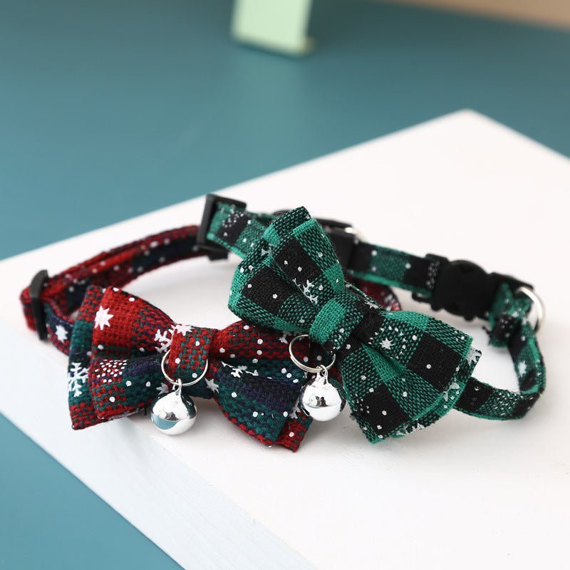 Christmas Snowflake Plaid Bow Bell Cat Collar | Luxury Home Accessories | Heulog Glow