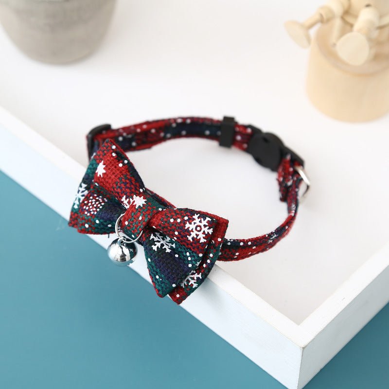 Christmas Snowflake Plaid Bow Bell Cat Collar | Luxury Home Accessories | Heulog Glow