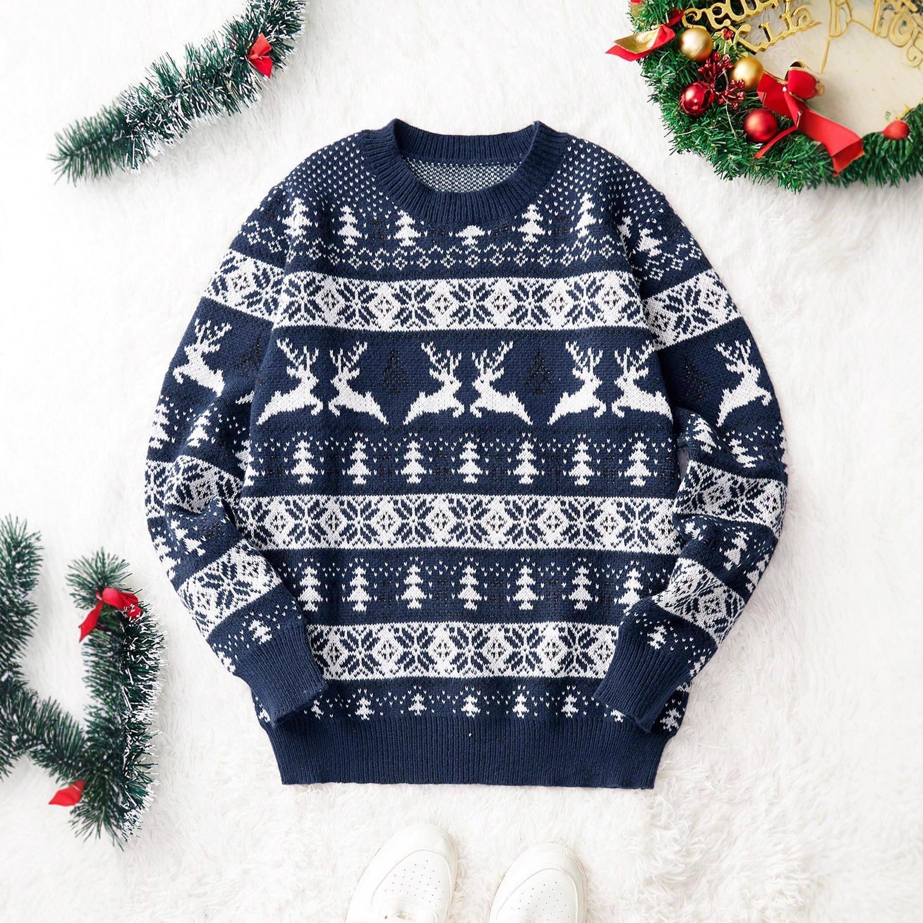 Christmas Sweater Men's Round Neck Loose Jacquard Knitwear | Luxury Home Accessories | Heulog Glow