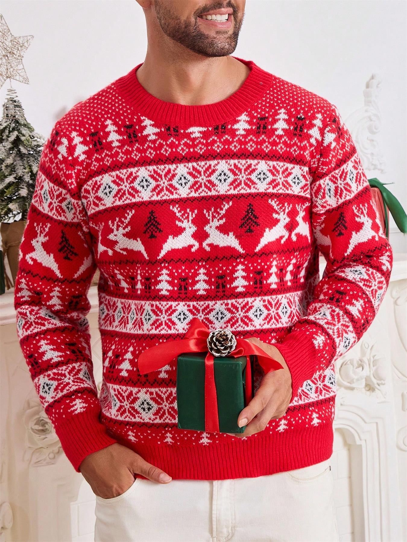 Christmas Sweater Men's Round Neck Loose Jacquard Knitwear | Luxury Home Accessories | Heulog Glow