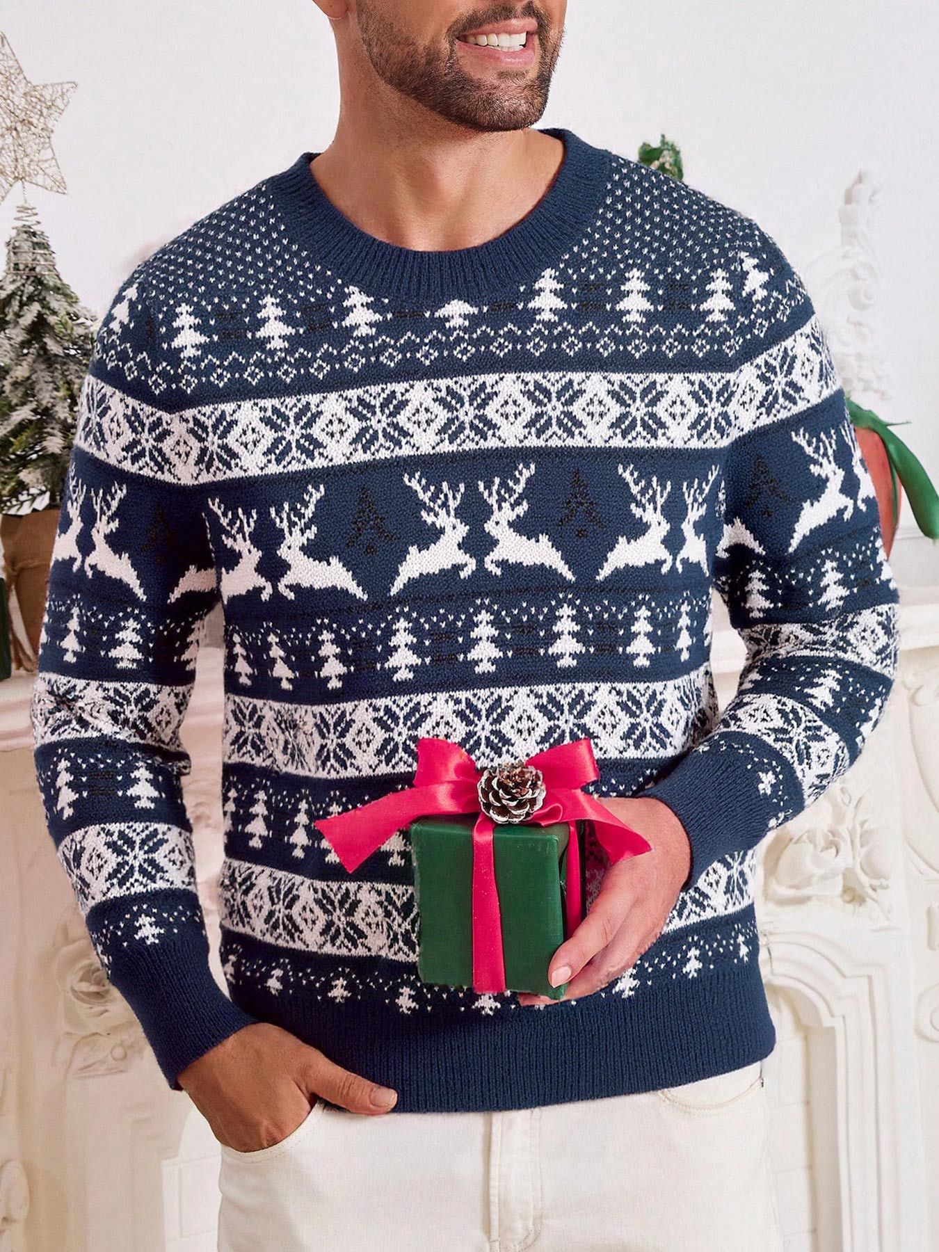 Christmas Sweater Men's Round Neck Loose Jacquard Knitwear | Luxury Home Accessories | Heulog Glow
