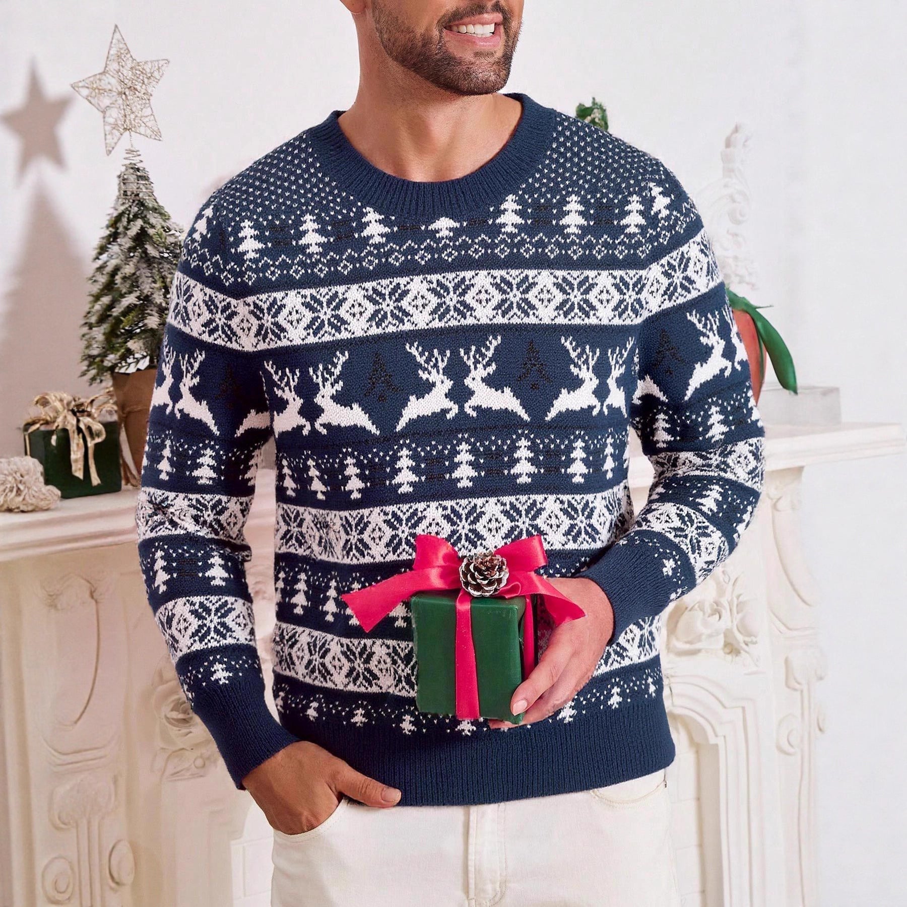 Christmas Sweater Men's Round Neck Loose Jacquard Knitwear | Luxury Home Accessories | Heulog Glow