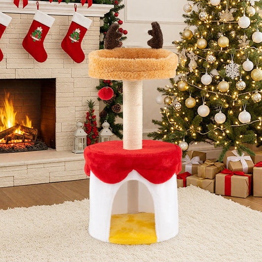Christmas Cat Tree with Bed 80 CM Modern Kitten Tower with Sisal Scratching Post-Orange