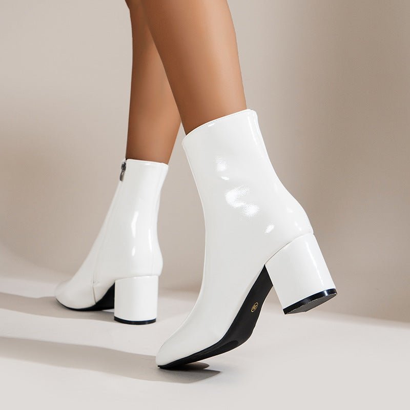 Chunky Heel Pointed Toe Boots With Side Zipper Fashion Mid-calf Boot For Women Shoes | Luxury Home Accessories | Heulog Glow