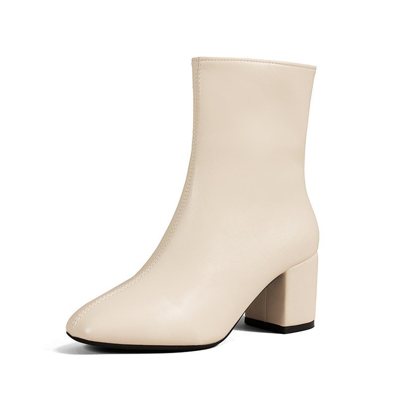 Chunky Heel Pointed Toe Boots With Side Zipper Fashion Mid-calf Boot For Women Shoes | Luxury Home Accessories | Heulog Glow