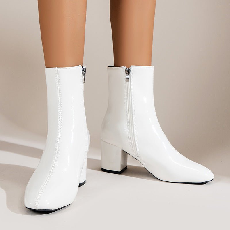 Chunky Heel Pointed Toe Boots With Side Zipper Fashion Mid-calf Boot For Women Shoes | Luxury Home Accessories | Heulog Glow