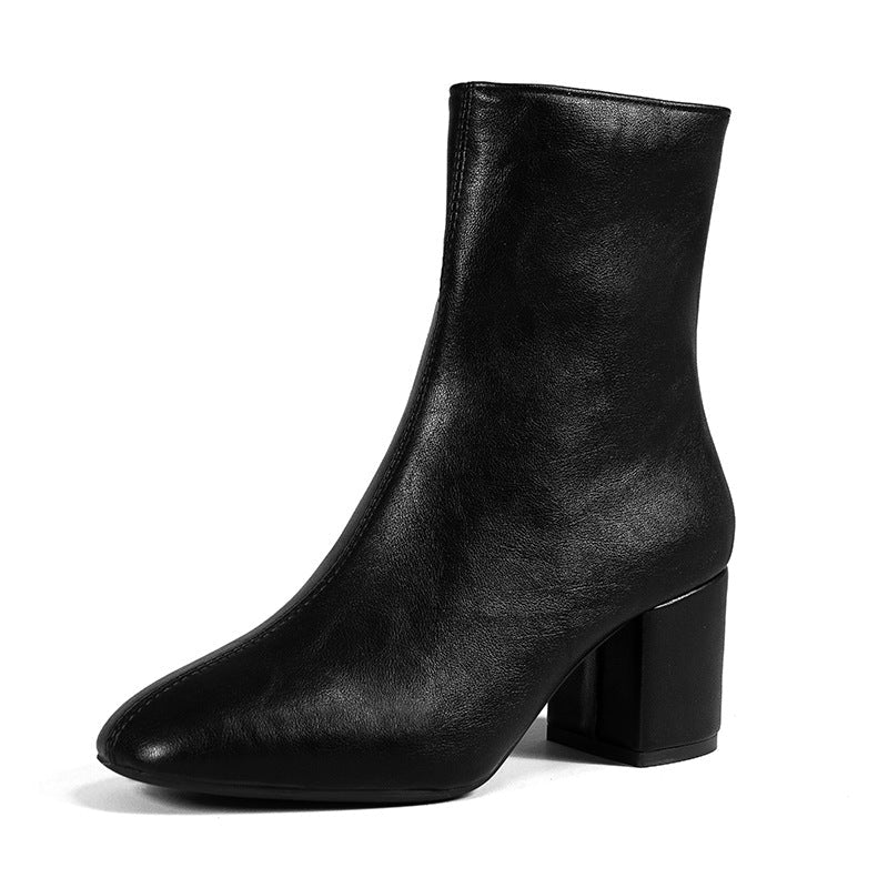 Chunky Heel Pointed Toe Boots With Side Zipper Fashion Mid-calf Boot For Women Shoes | Luxury Home Accessories | Heulog Glow