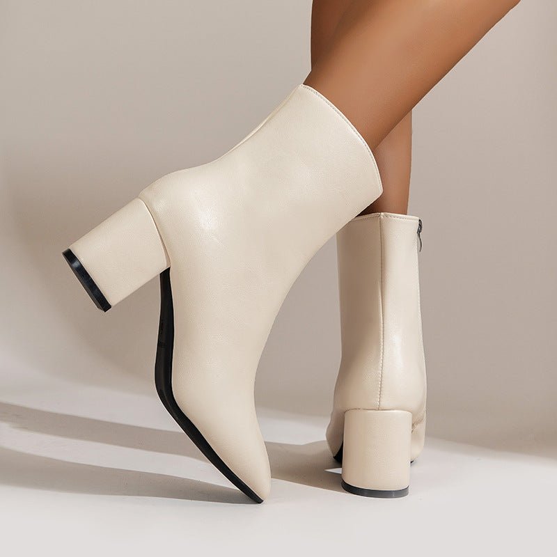 Chunky Heel Pointed Toe Boots With Side Zipper Fashion Mid-calf Boot For Women Shoes | Luxury Home Accessories | Heulog Glow