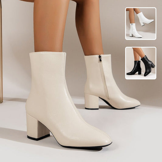 Chunky Heel Pointed Toe Boots With Side Zipper Fashion Mid-calf Boot For Women Shoes | Luxury Home Accessories | Heulog Glow