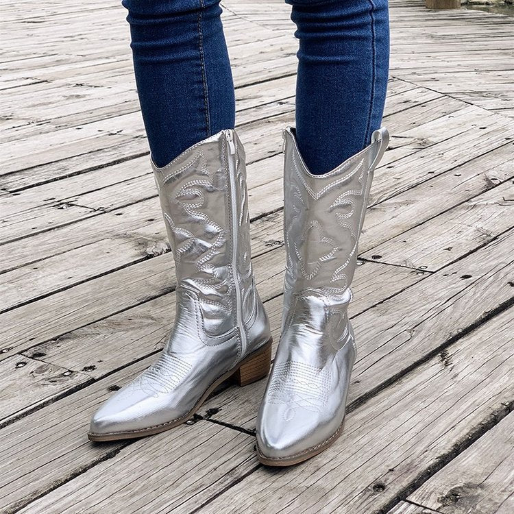 Chunky Heel Pointed Toe Western Boots Fashion Mid-tube Solid Knight Boot Autumn And Winter Shoes For Women | Luxury Home Accessories | Heulog Glow